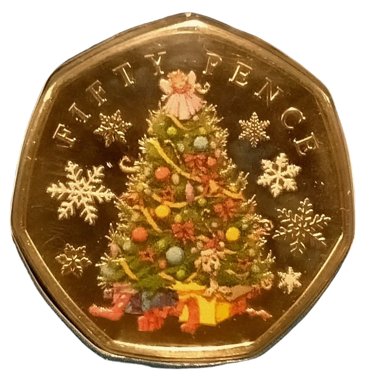 Guernsey 50 Pence - Elizabeth II Christmas Tree, coloured reverse