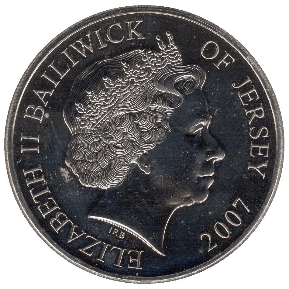 Jersey 5 Pounds - Elizabeth II Diamond Wedding - Arrival at Westminster Abbey obverse