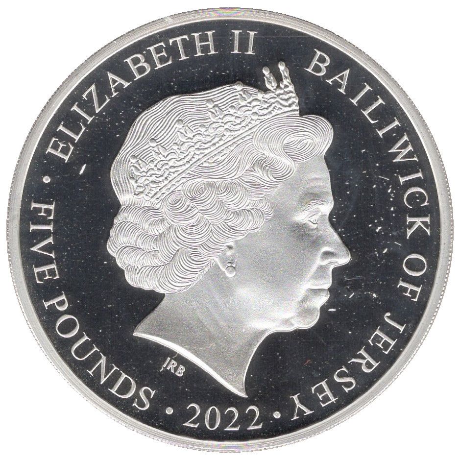 Jersey 5 Pounds - Elizabeth II Platinum Jubilee; Silver proof obverse