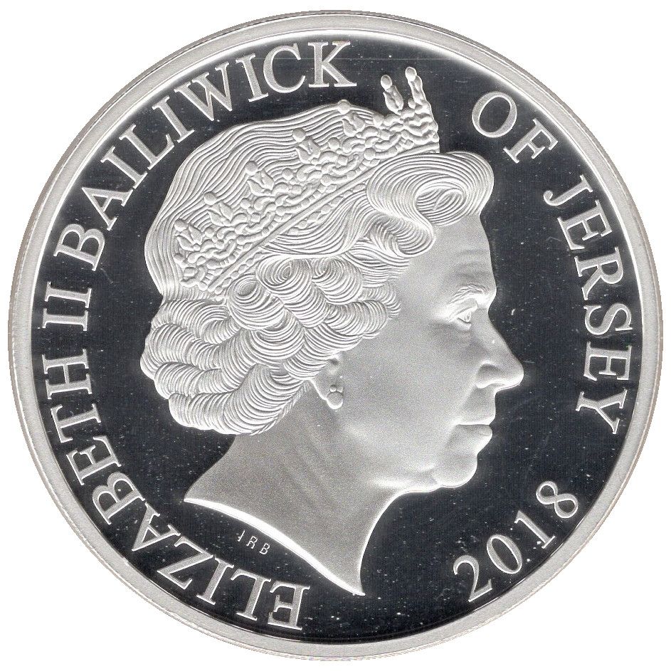 Jersey 5 Pounds - Elizabeth II 65th Anniversary of Coronation; Silver proof obverse