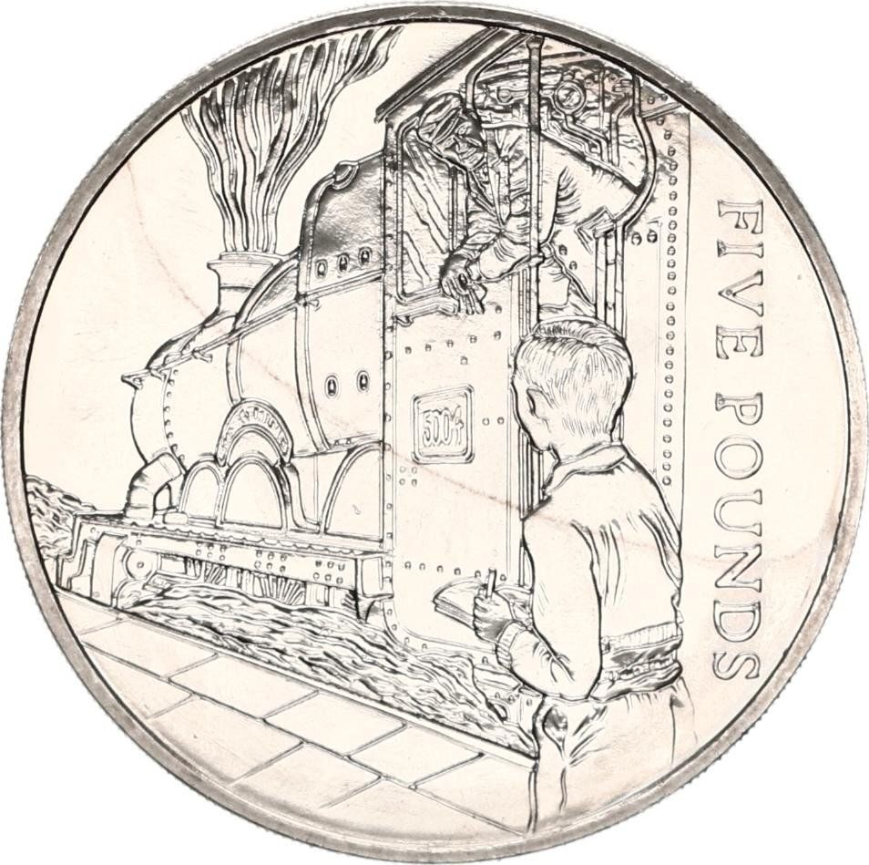 Guernsey 5 Pound - Elizabeth II Train Spotter reverse