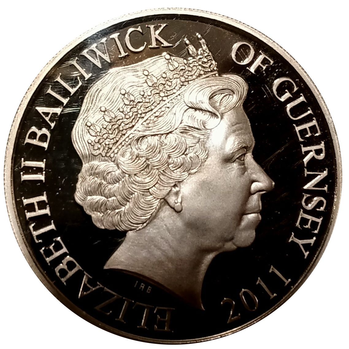 Guernsey 5 Pounds - Elizabeth II 40th Anniversary of Decimalisation obverse