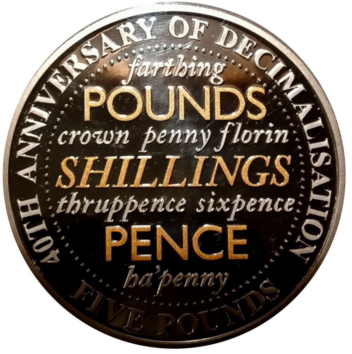 Guernsey 5 Pounds - Elizabeth II 40th Anniversary of Decimalisation