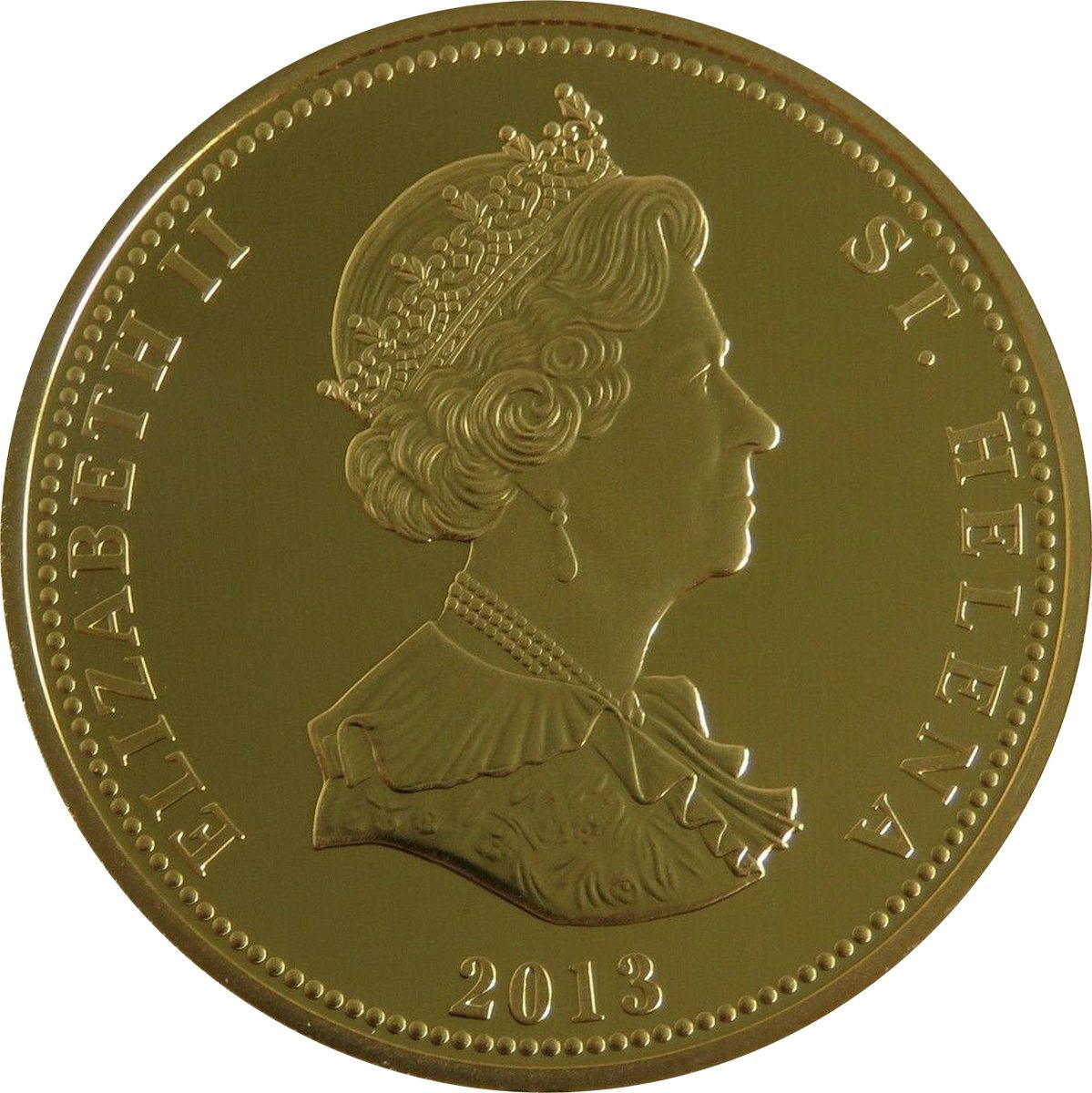 Saint Helena 25 Pence - Elizabeth II St. George and the Dragon; gold plated copper-nickel obverse