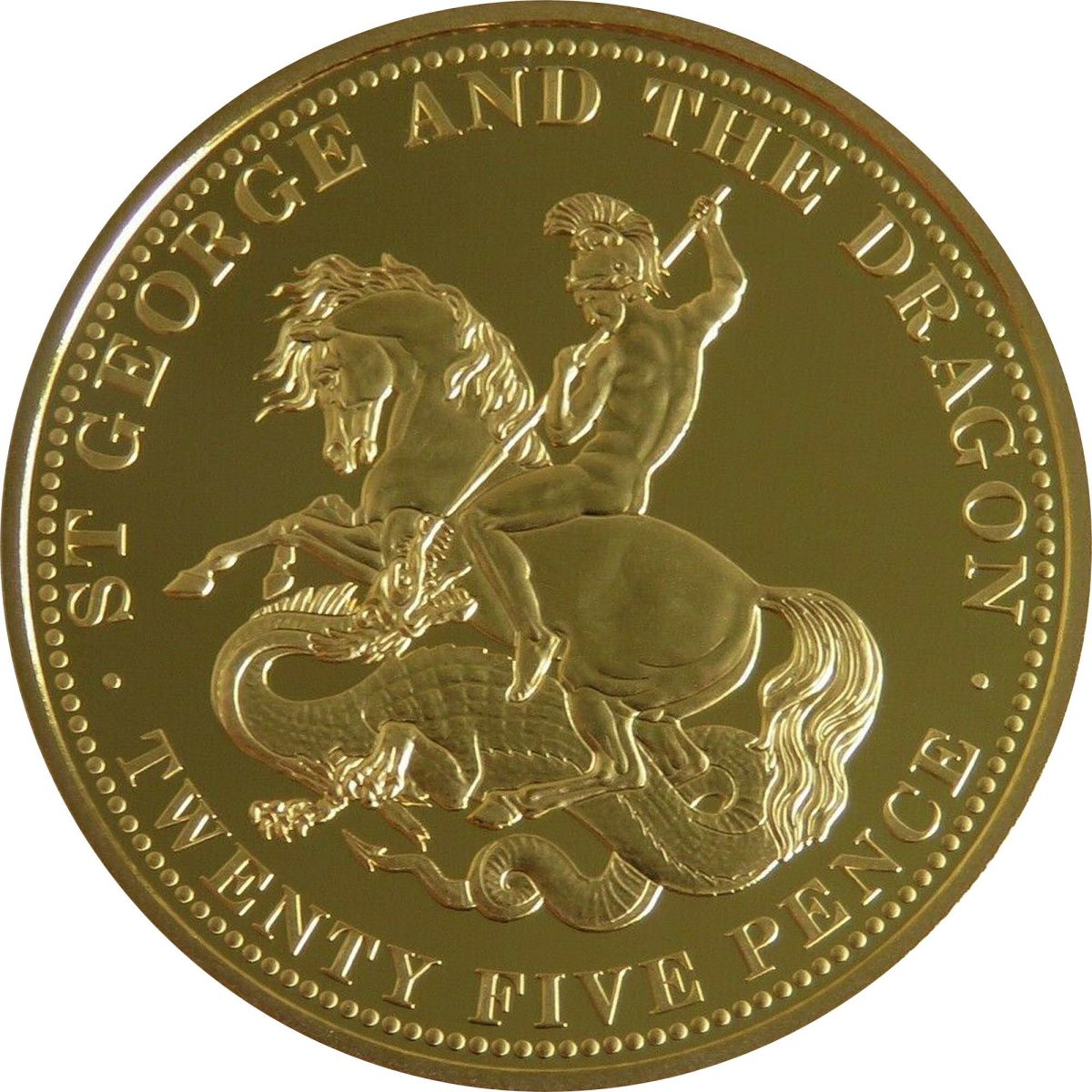 Saint Helena 25 Pence - Elizabeth II St. George and the Dragon; gold plated copper-nickel reverse
