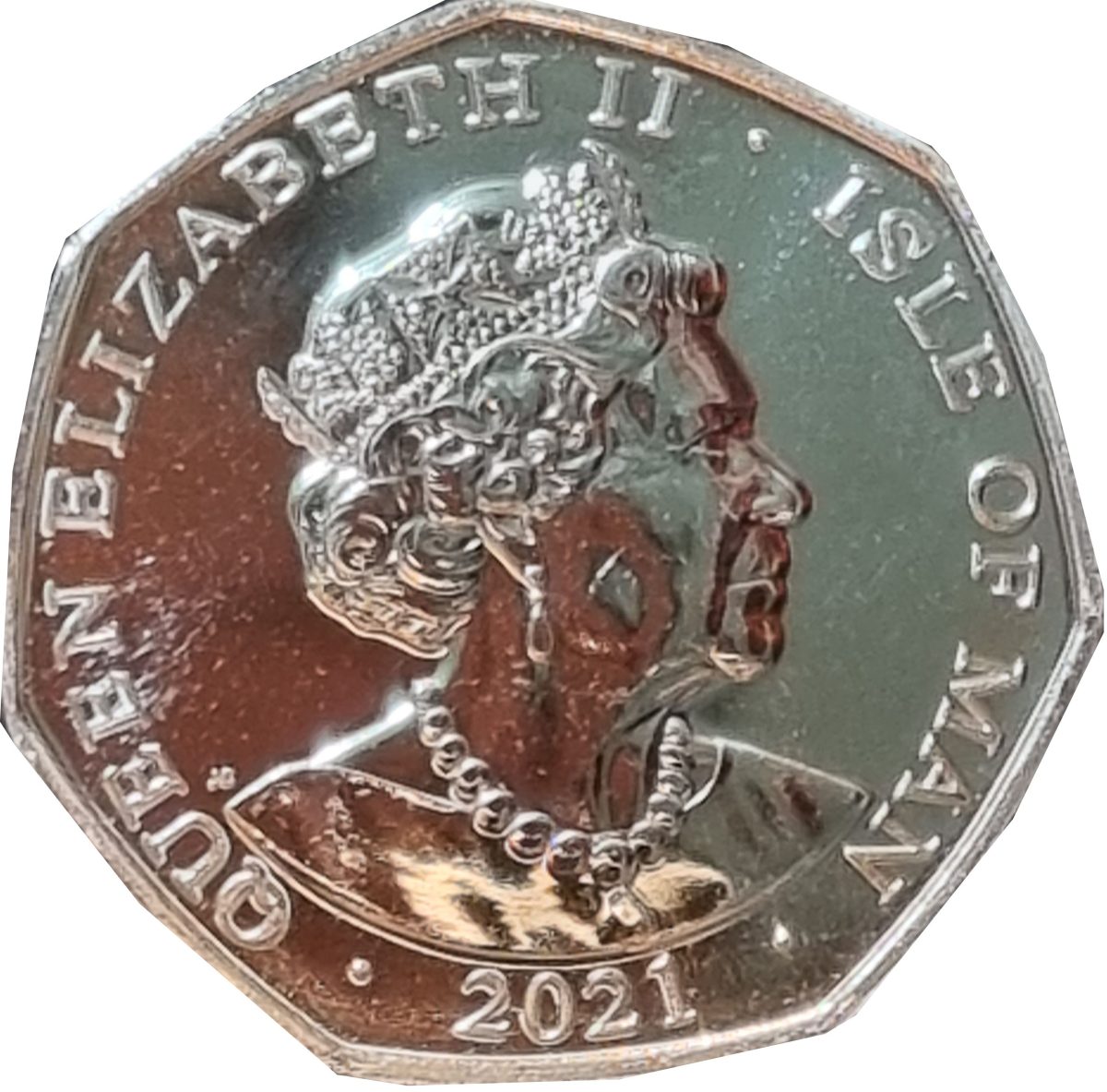 Isle of Man 50 Pence - Elizabeth II Alice; colourised obverse