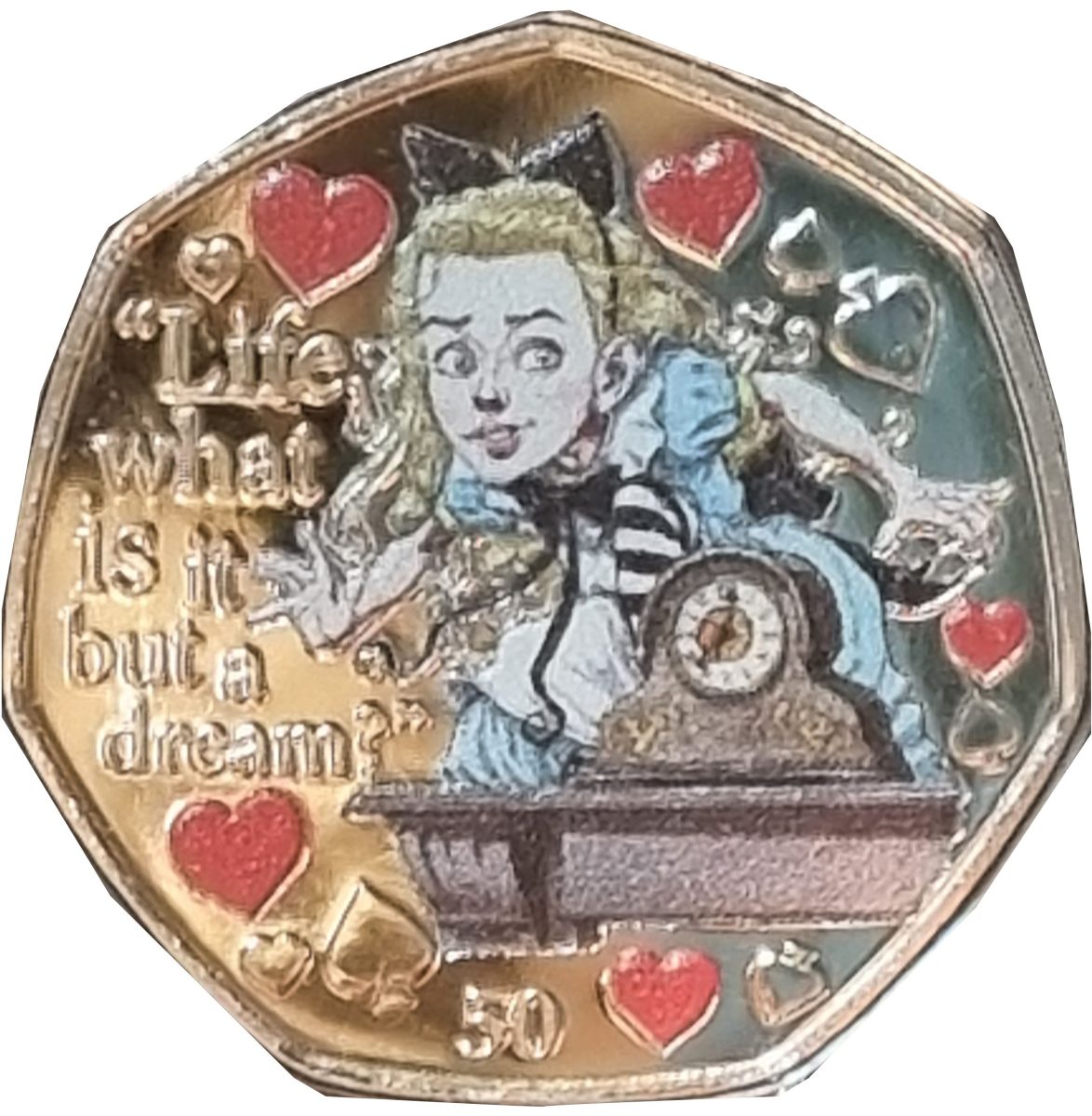 Isle of Man 50 Pence - Elizabeth II Alice; colourised