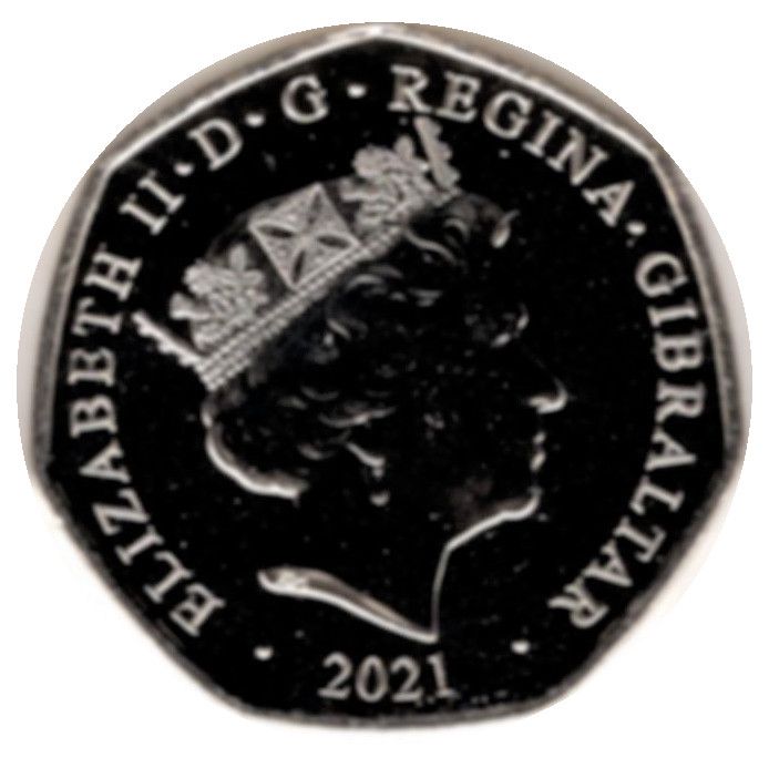 Gibraltar 50 Pence - Elizabeth II Christmas 2021; colourised obverse