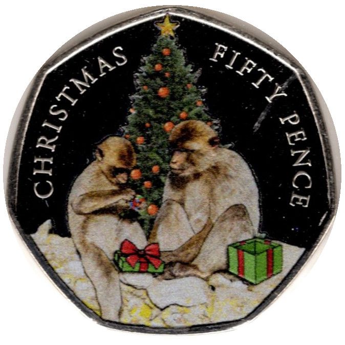 Gibraltar 50 Pence - Elizabeth II Christmas 2021; colourised