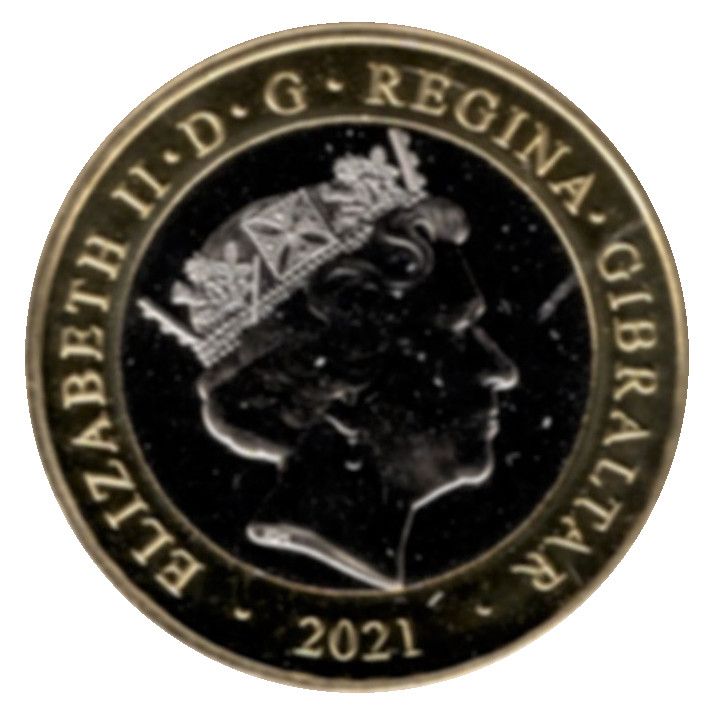 Gibraltar 2 Pounds - Elizabeth II Christmas; colourised obverse