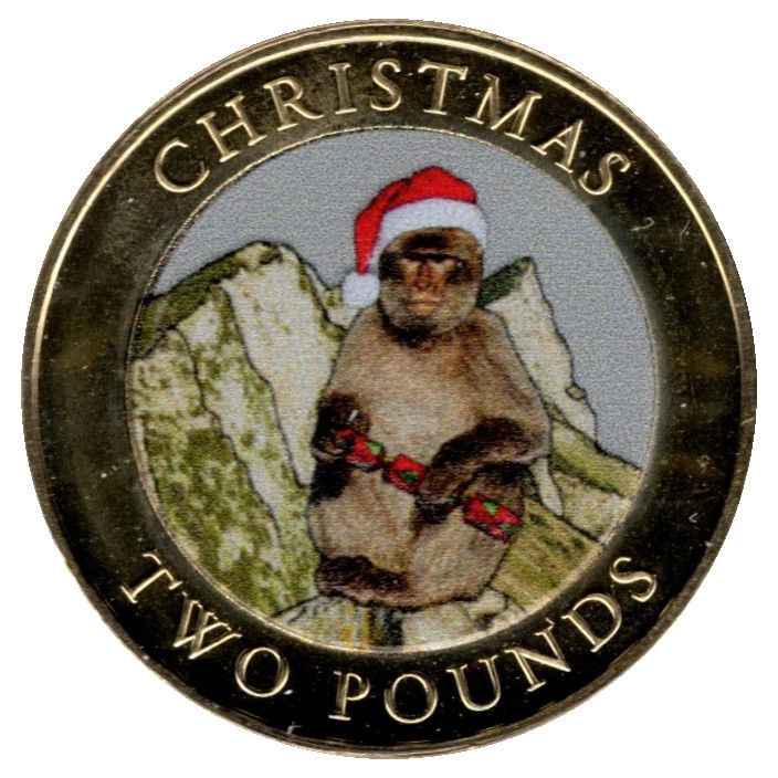 Gibraltar 2 Pounds - Elizabeth II Christmas; colourised