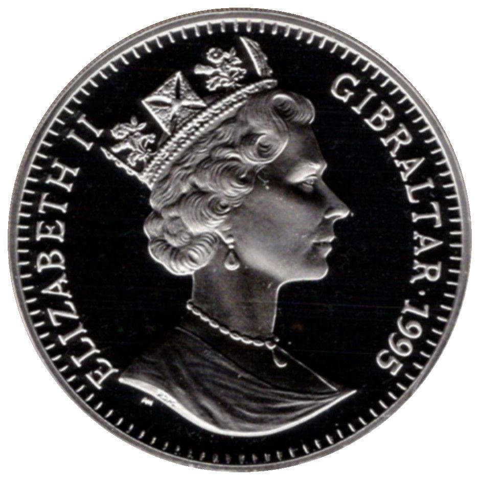 Gibraltar 1 Crown - Elizabeth II Long Jumper; Silver proof obverse