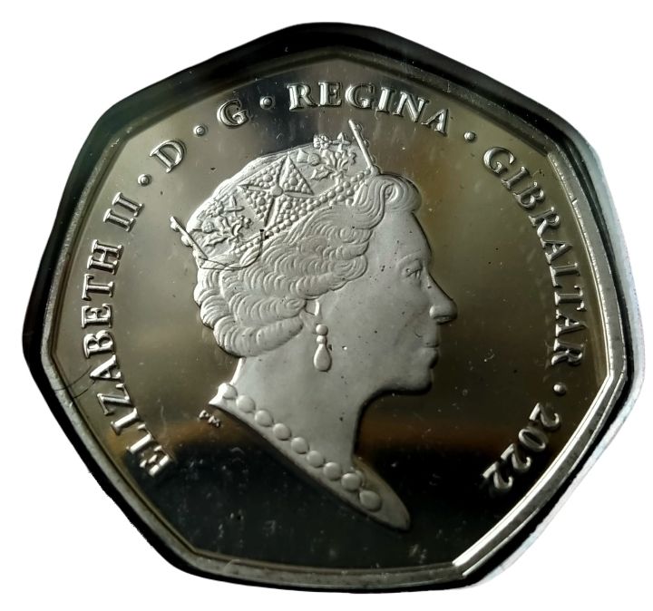 Gibraltar 50 Pence - Elizabeth II Gangsta Granny obverse