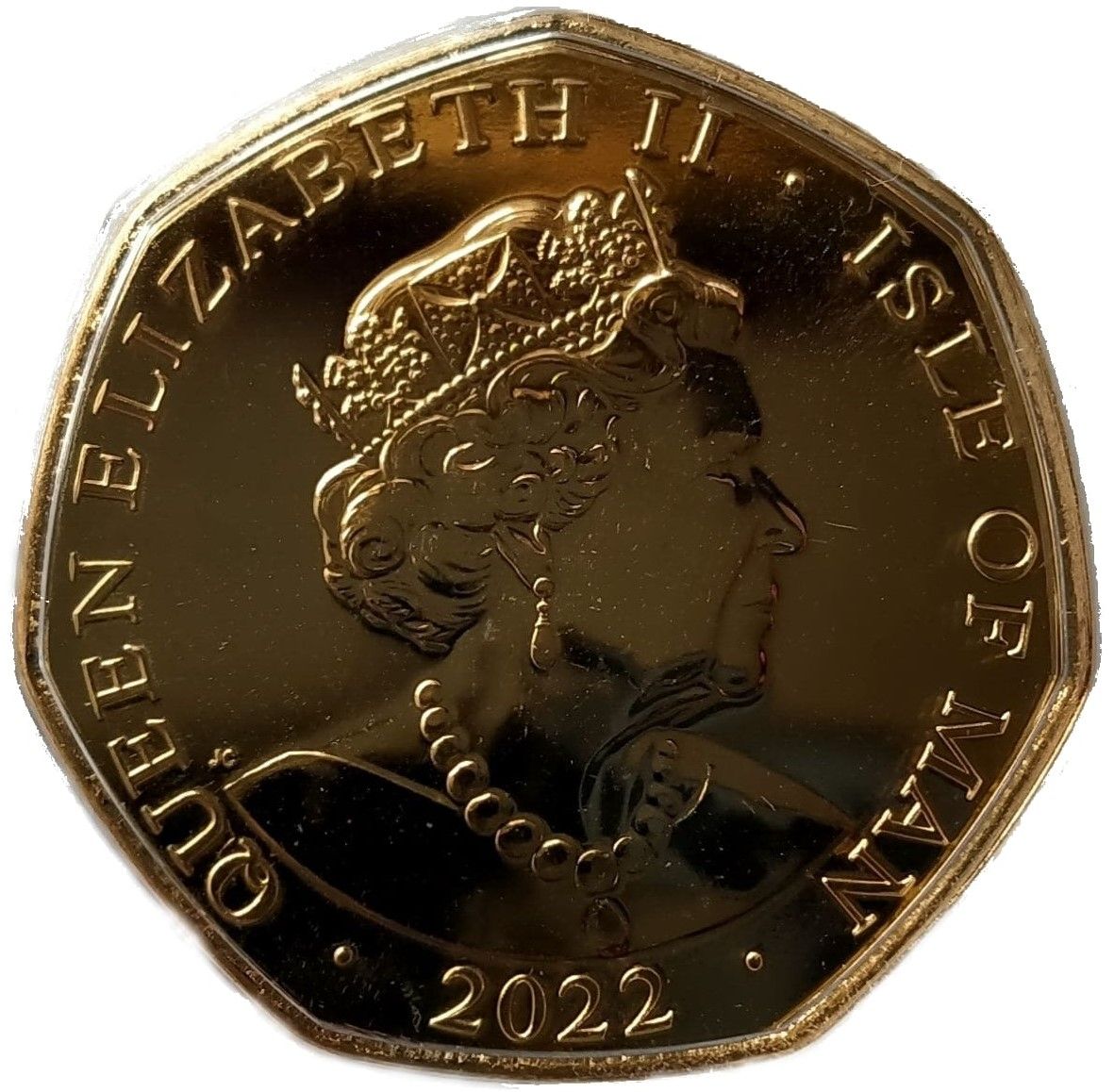 Isle of Man 50 Pence - Elizabeth II Platinum Jubilee - God Save the Queen; Gold plated obverse