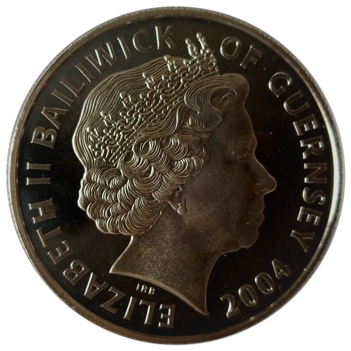Guernsey 5 Pounds - Elizabeth II Channel Islands Boat Train; Silver Proof obverse