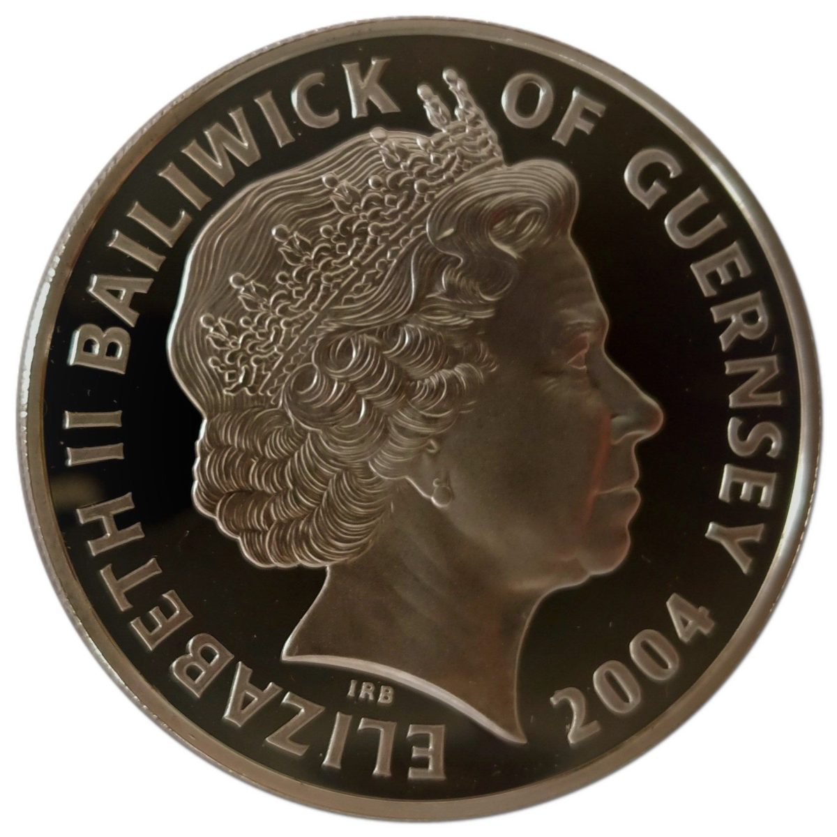 Guernsey 5 Pounds - Elizabeth II Signalman; Silver Proof obverse