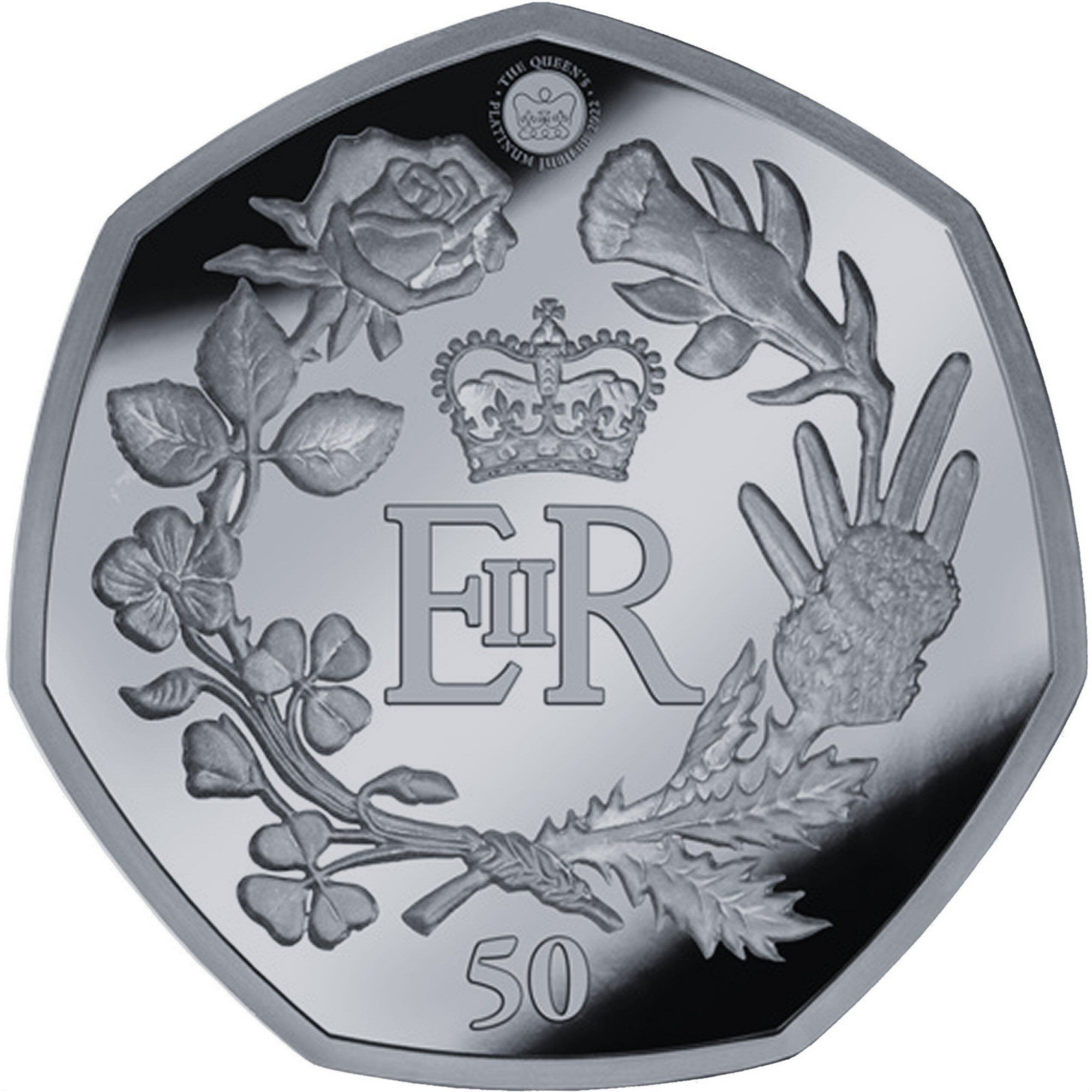 British Antarctic Territory 50 Pence - Elizabeth II Platinum Jubilee; Silver