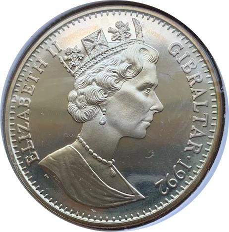 Gibraltar 1 Crown - Elizabeth II Discus Thrower; Silver Proof Issue obverse