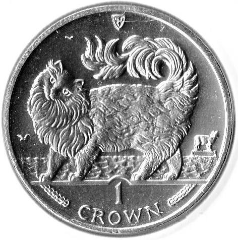 Isle of Man 1 Crown - Elizabeth II Maine Coon Cat reverse