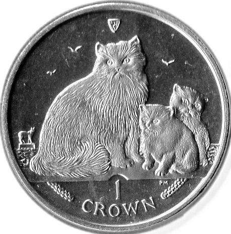 Isle of Man 1 Crown - Elizabeth II Ragdoll Cat reverse