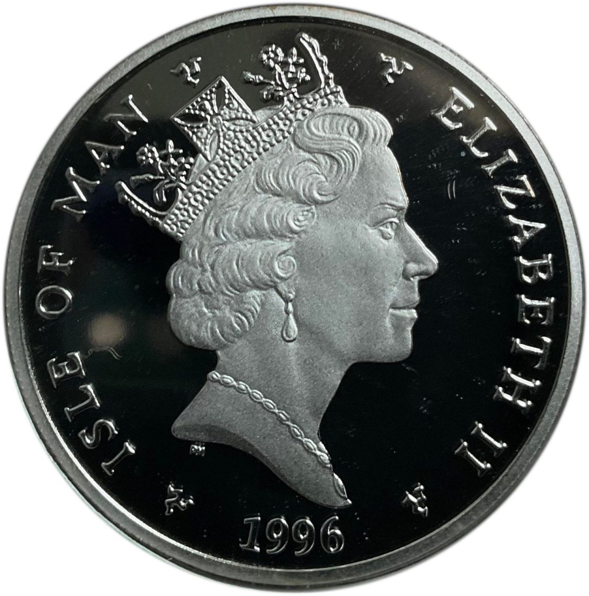 Isle of Man 2 Pounds - Elizabeth II Three race cars; Silver Proof obverse