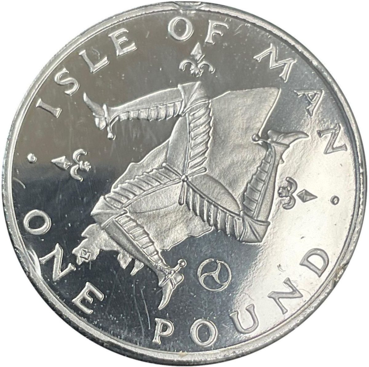 Isle of Man 1 Pound - Elizabeth II Triskelion on map; Platinum Proof