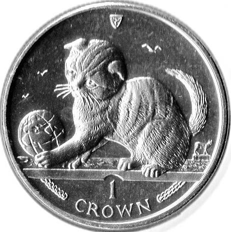 Isle of Man 1 Crown - Elizabeth II Scottish Fold Cat reverse
