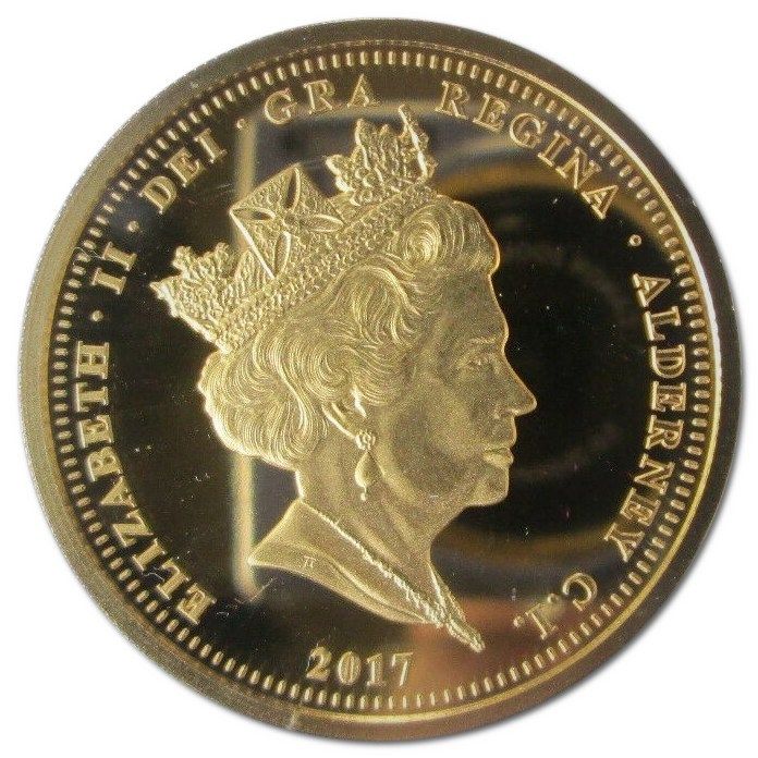 Alderney 5 Pounds - Elizabeth II Platinum Wedding - EP; Gold-Plated obverse
