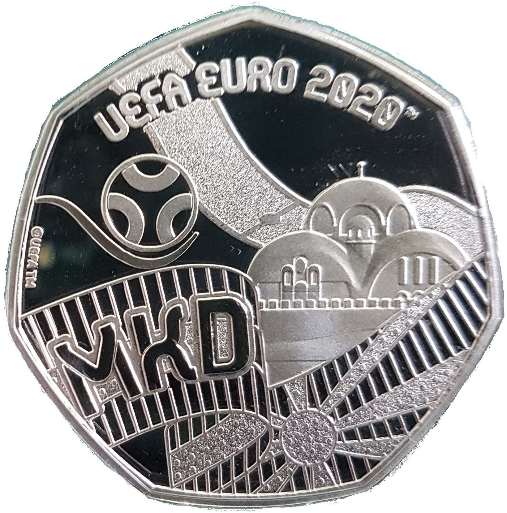 Gibraltar 20 Pence - Elizabeth II UEFA Euro 2020 - North Macedonia reverse