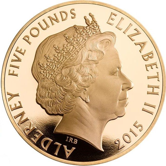 Alderney 5 Pounds - Elizabeth II Battle of Agincourt; Gold Proof obverse