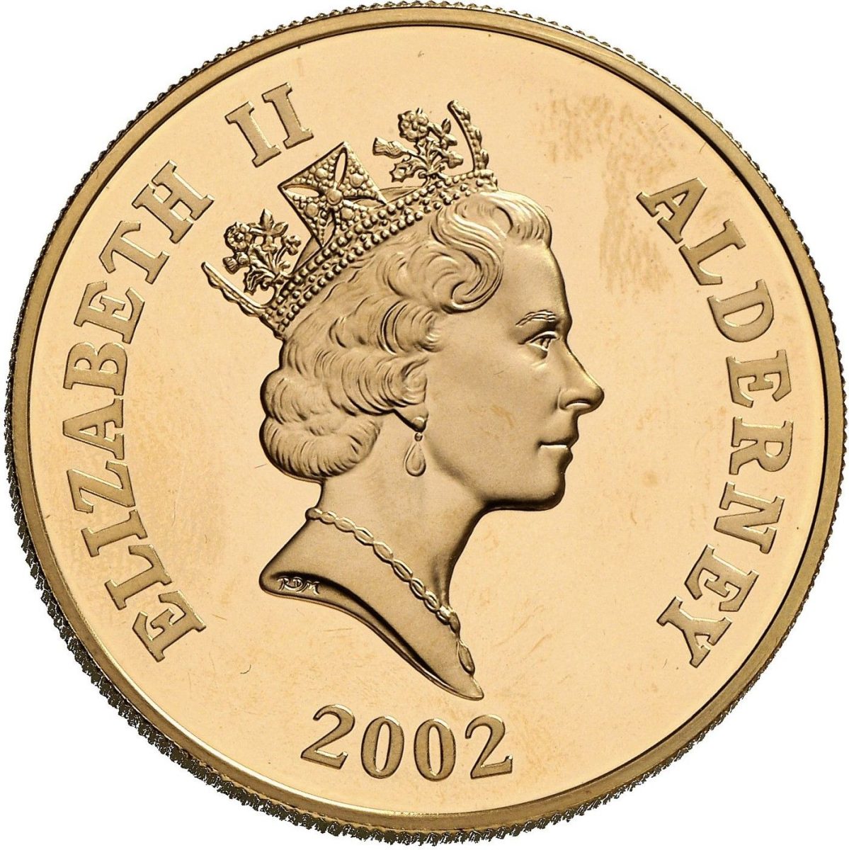 Alderney 5 Pounds - Elizabeth II Golden Jubilee; Gold Proof Piedfort obverse