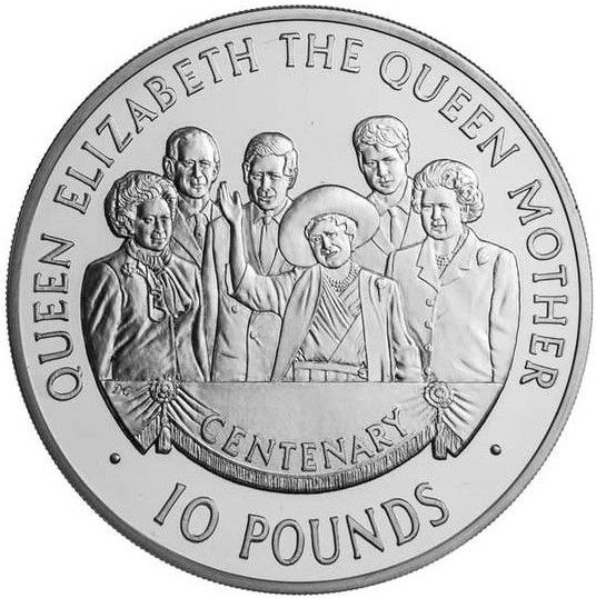 Alderney 10 Pounds - Elizabeth II Queen Mother’s 100th Birthday