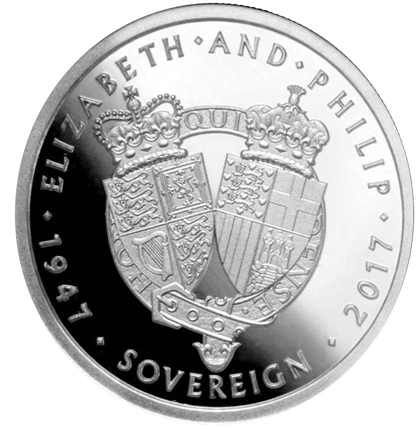 Alderney 1 Sovereign - Elizabeth II Platinum Wedding; Platinum Proof reverse