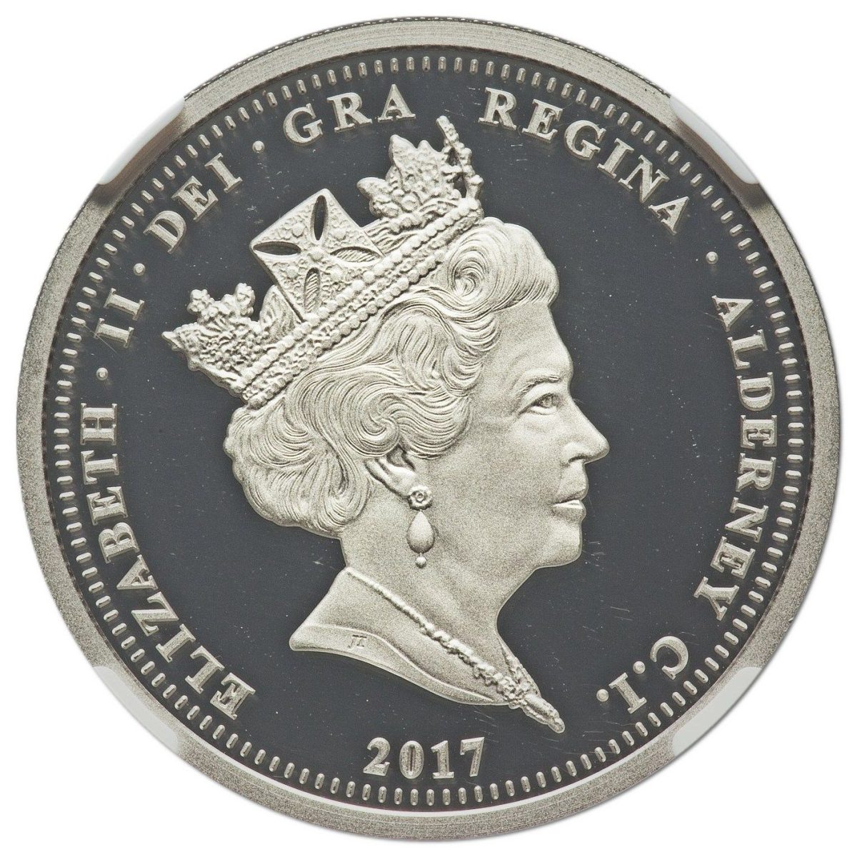 Alderney 5 Sovereigns - Elizabeth II Platinum Wedding obverse