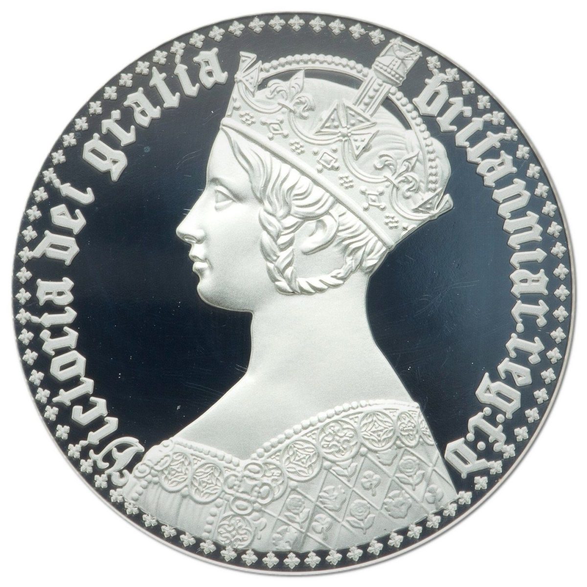 Alderney 5 Pounds - Elizabeth II Gothic - Portrait; Silver Piedfort