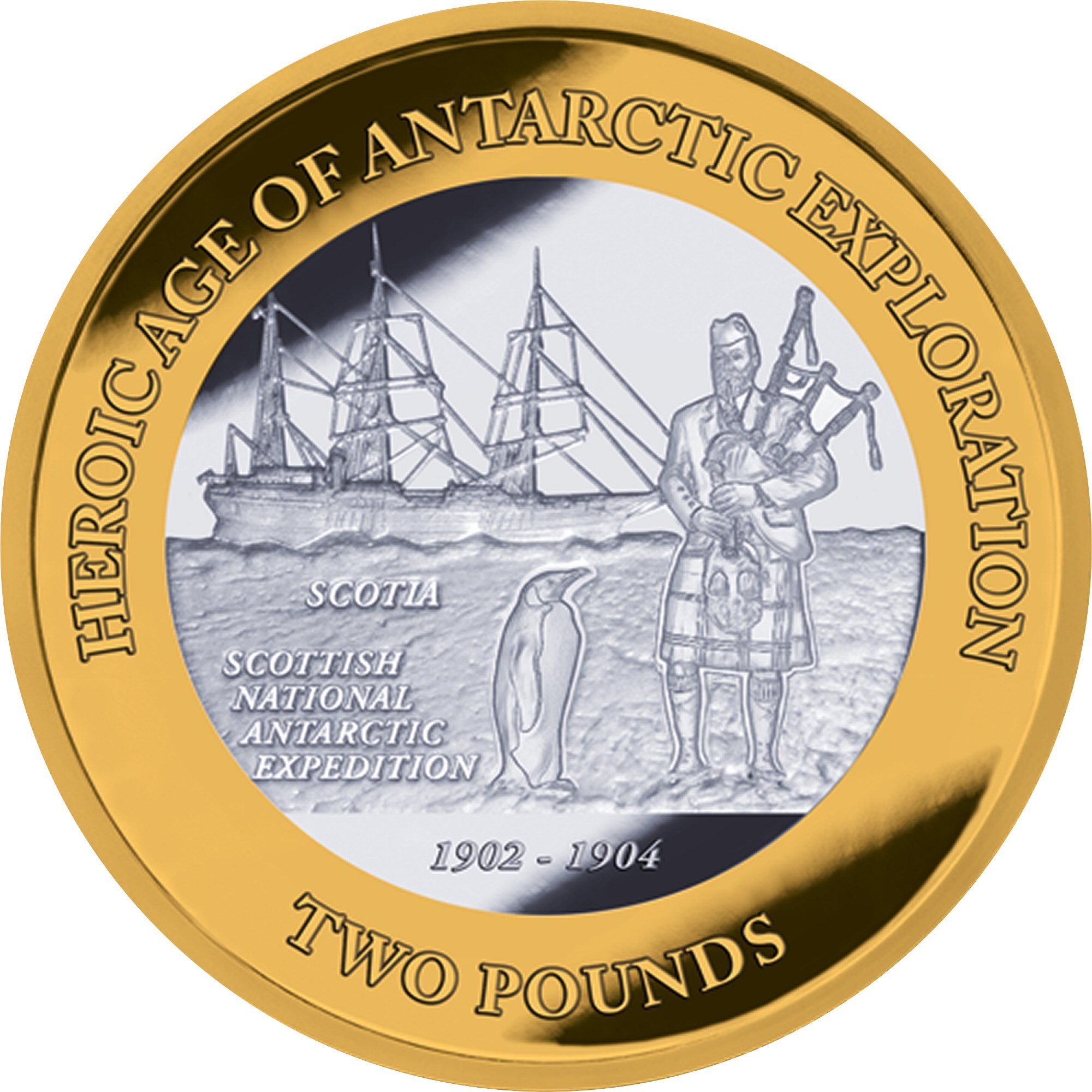 British Antarctic Territory 2 Pounds - Elizabeth II Scottish national expedition; Silver reverse