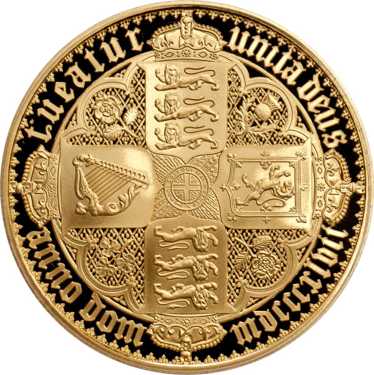 Alderney 5 Pounds - Elizabeth II Gothic - Quartered Arms; Gold