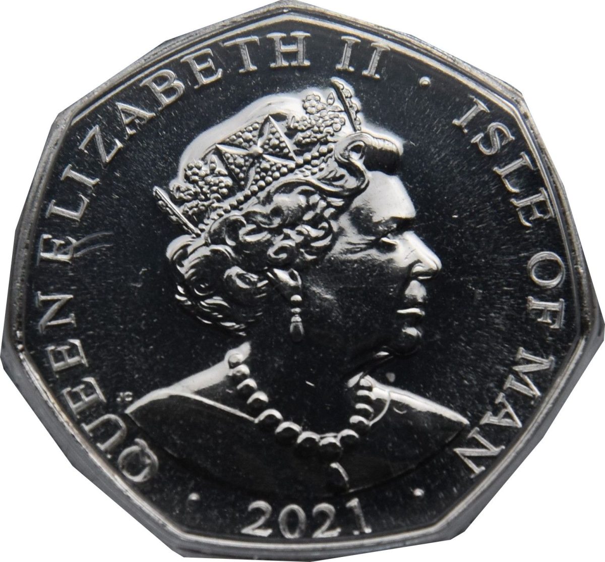 Isle of Man 50 Pence - Elizabeth II The White Rabbit; Colorized obverse