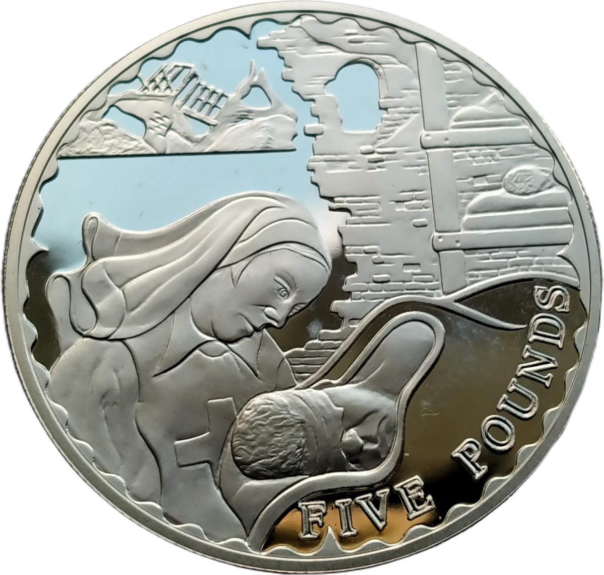 Alderney 5 Pounds - Elizabeth II End of World War I - Women at War reverse