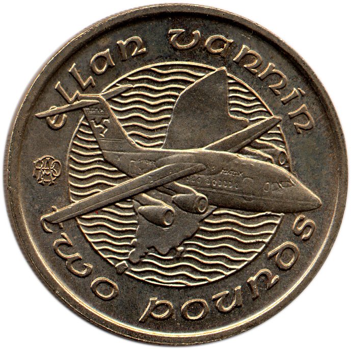 Isle of Man 2 Pounds - Elizabeth II Manx Airline Jet Plane