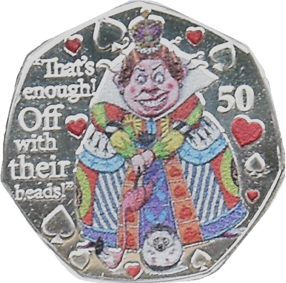 Isle of Man 50 Pence - Elizabeth II Queen of Hearts; colourised reverse