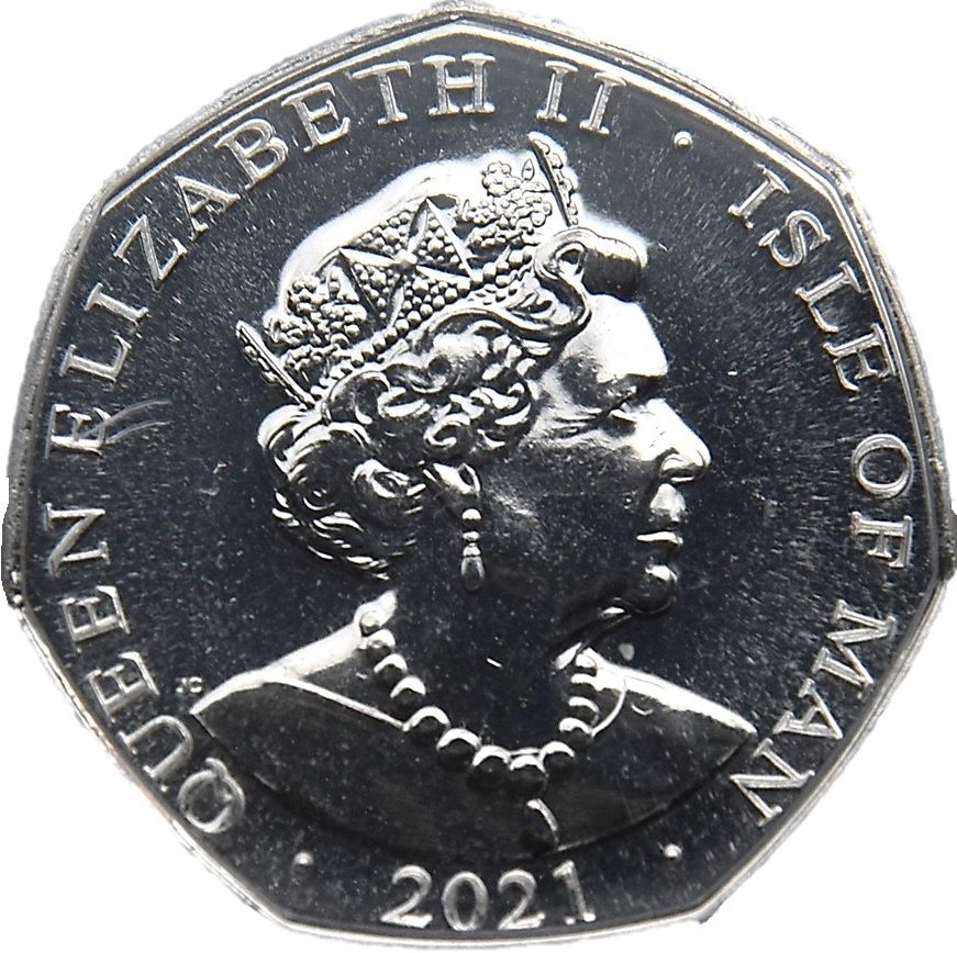 Isle of Man 50 Pence - Elizabeth II The March Hare; colourised obverse