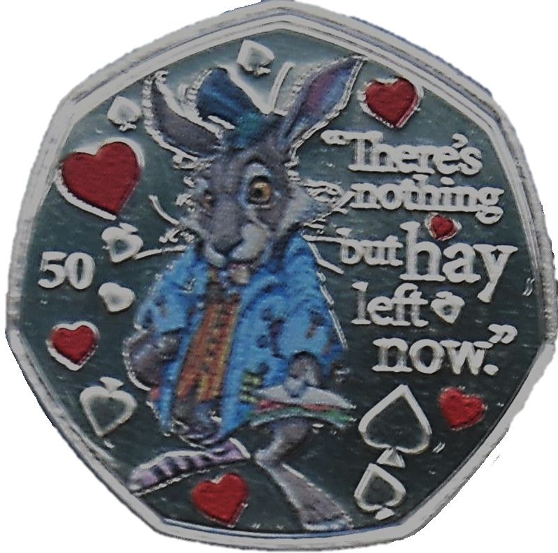 Isle of Man 50 Pence - Elizabeth II The March Hare; colourised reverse