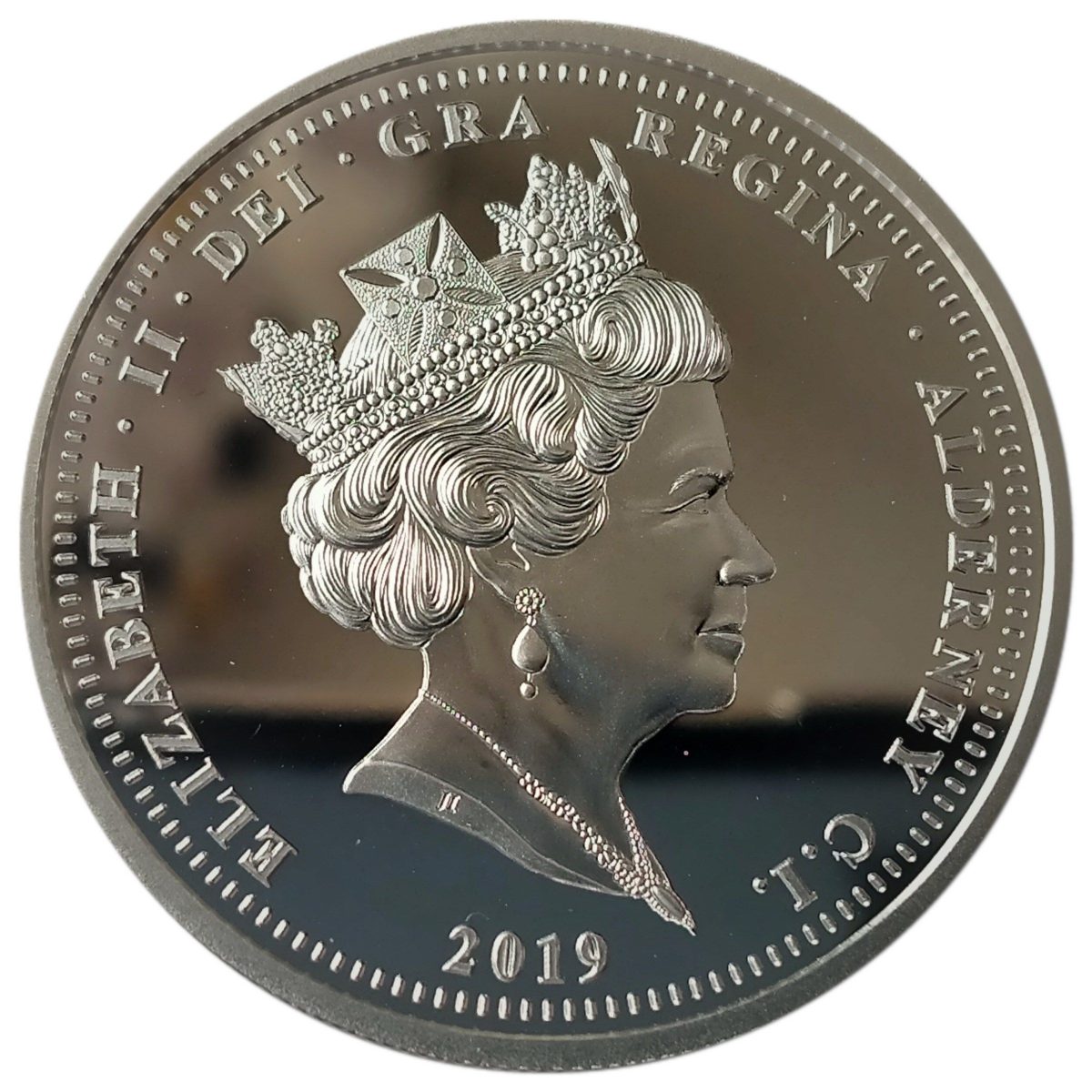 Alderney 5 Pounds - Elizabeth II The 50th Anniversary of the Moon Landing obverse