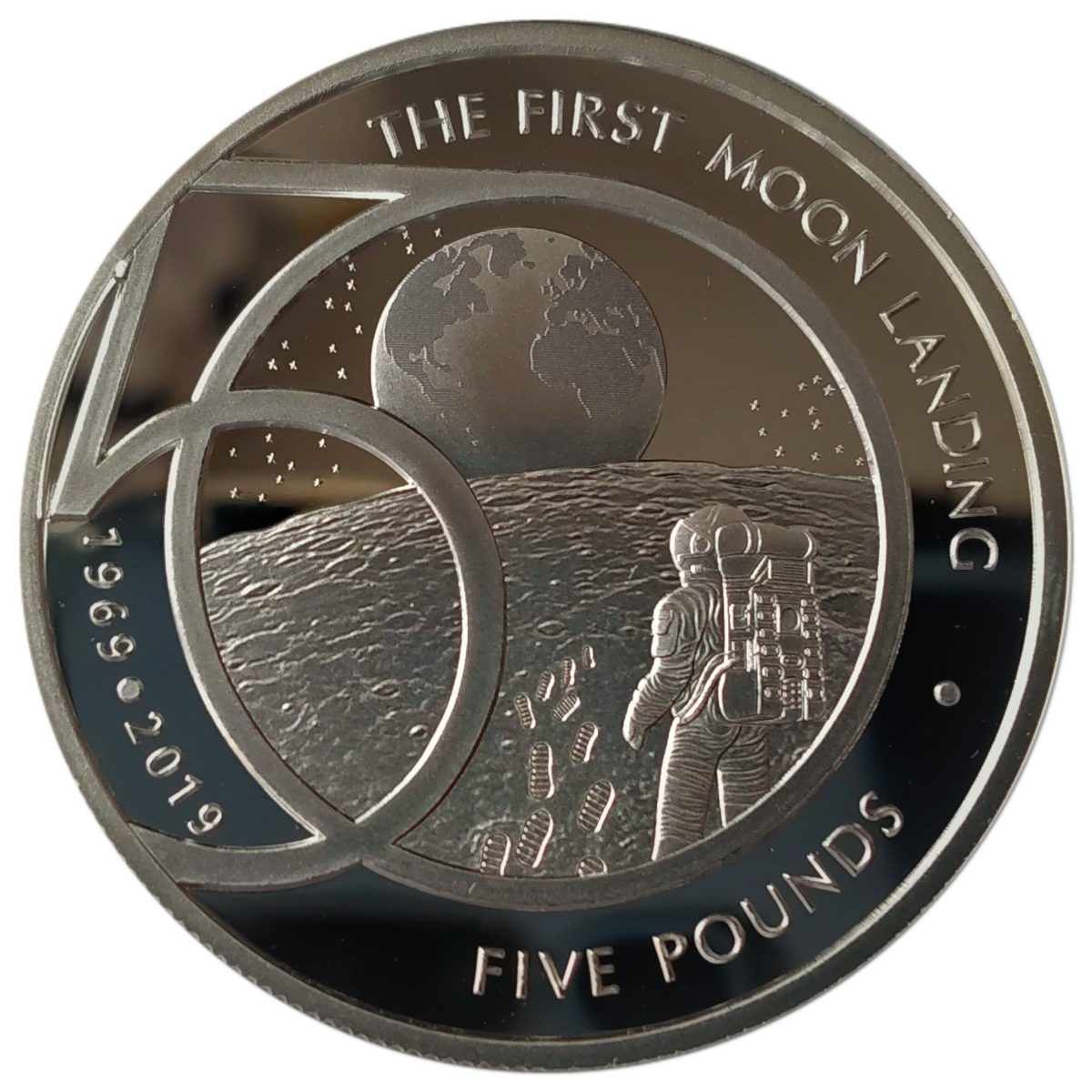 Alderney 5 Pounds - Elizabeth II The 50th Anniversary of the Moon Landing reverse
