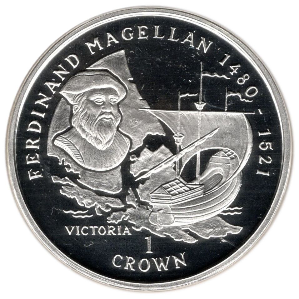 Isle of Man 1 Crown - Elizabeth II Ferdinand Magellan; Silver Proof reverse