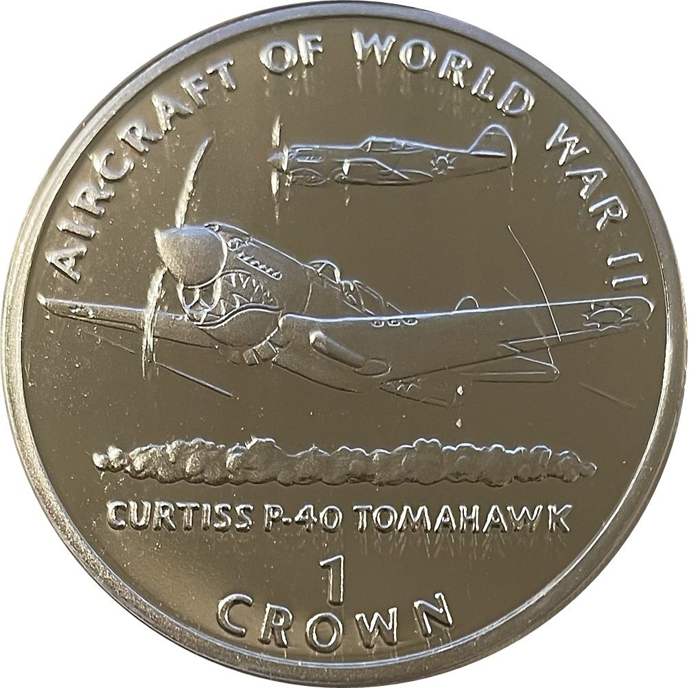 Isle of Man 1 Crown - Elizabeth II Curtiss P - 40 Tomahawk reverse