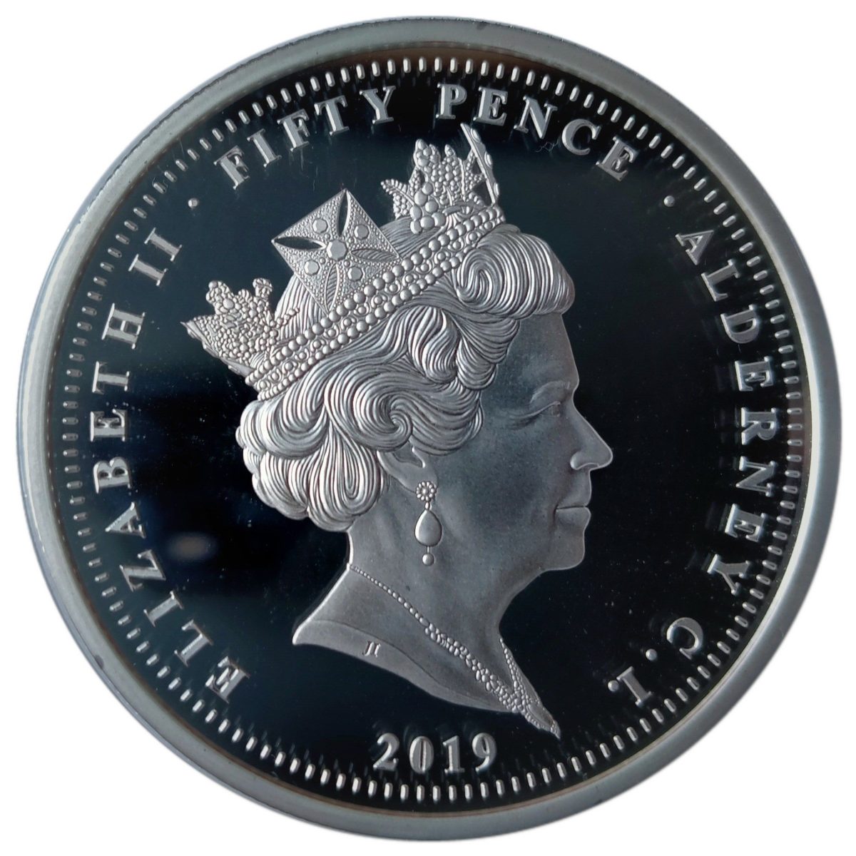 Alderney 50 Pence - Elizabeth II 75th Anniversary of D-Day - Omaha obverse