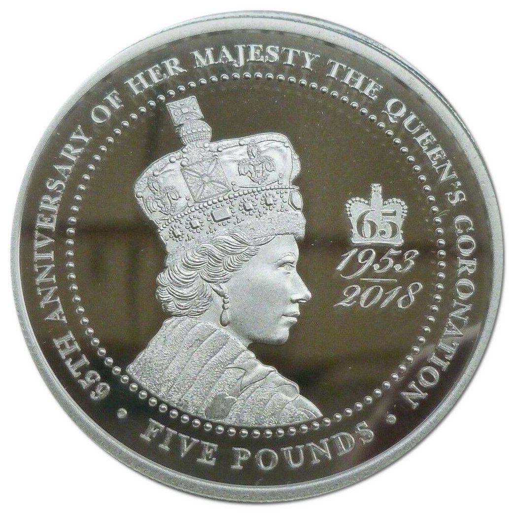 Alderney 5 Pounds - Elizabeth II 65th Ann. Coronation; Silver Proof