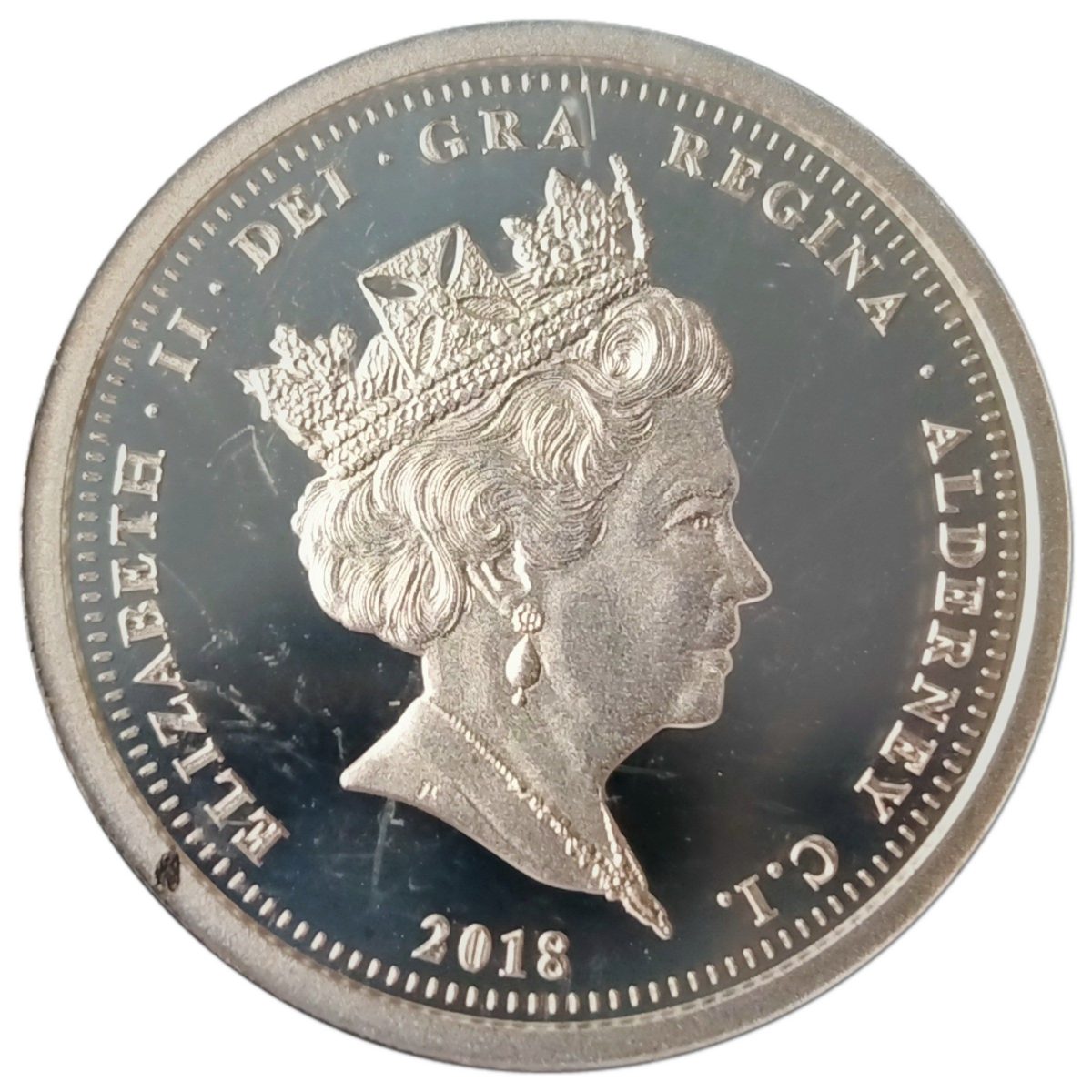 Alderney 1 Pound - Elizabeth II 65th Ann. Coronation; Silver Proof obverse